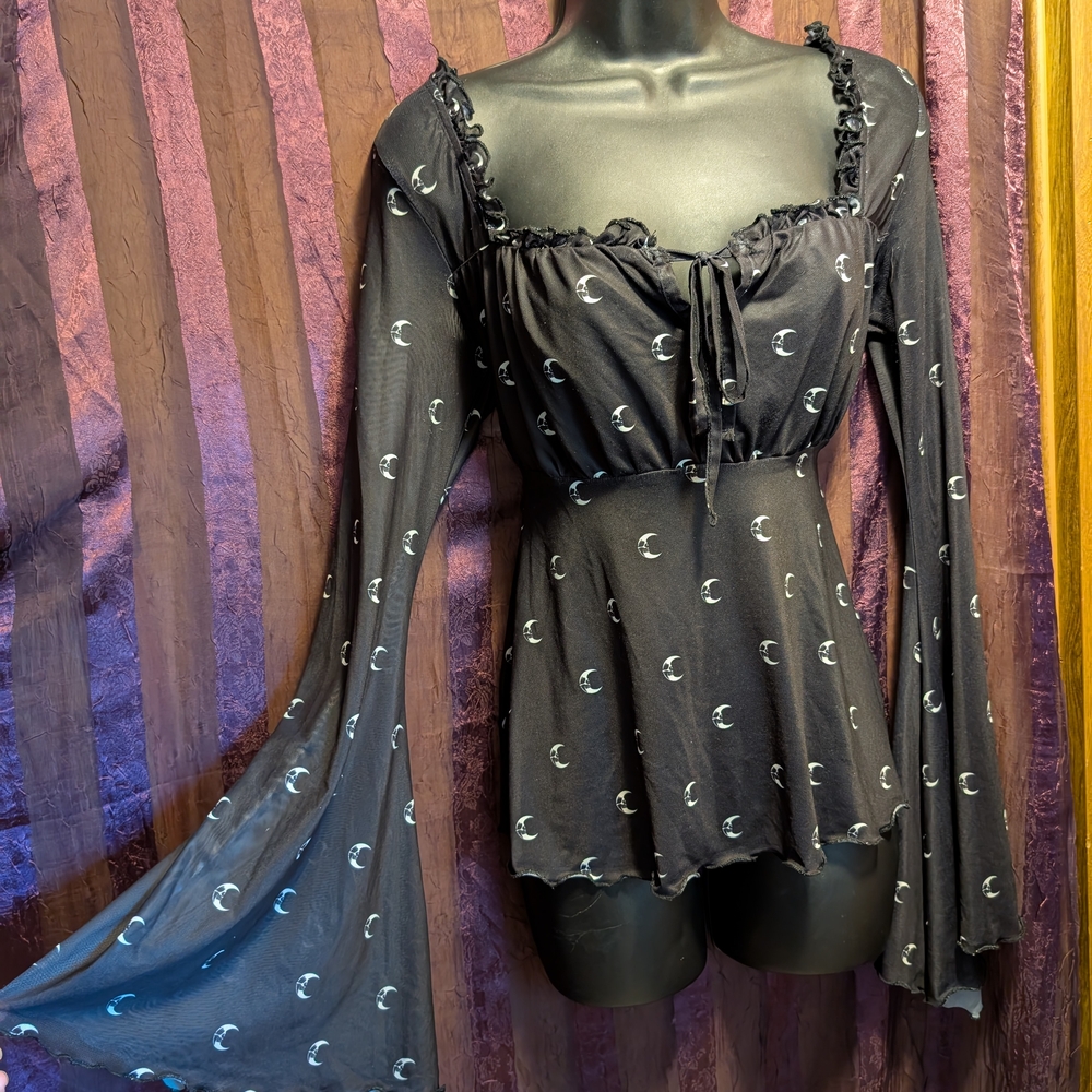 Killstar Black Sheer Crescent 🌙 Moon Skull 💀 Gothic Romance Medium